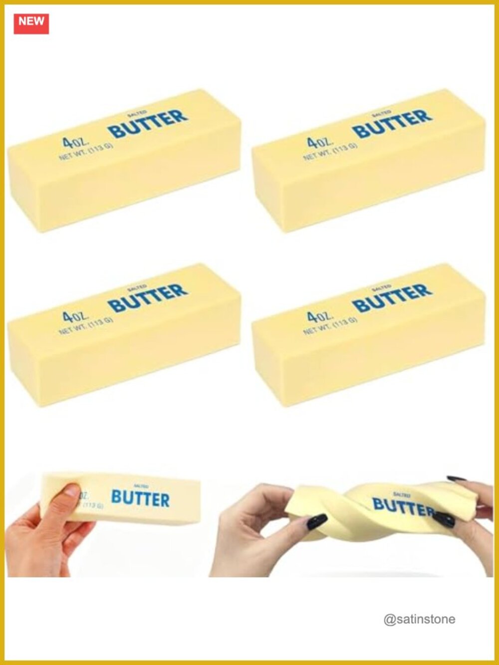 Set of 4 Butter Squeeze Toys, Slow Rising Squishies, PU Material, Stress Relief